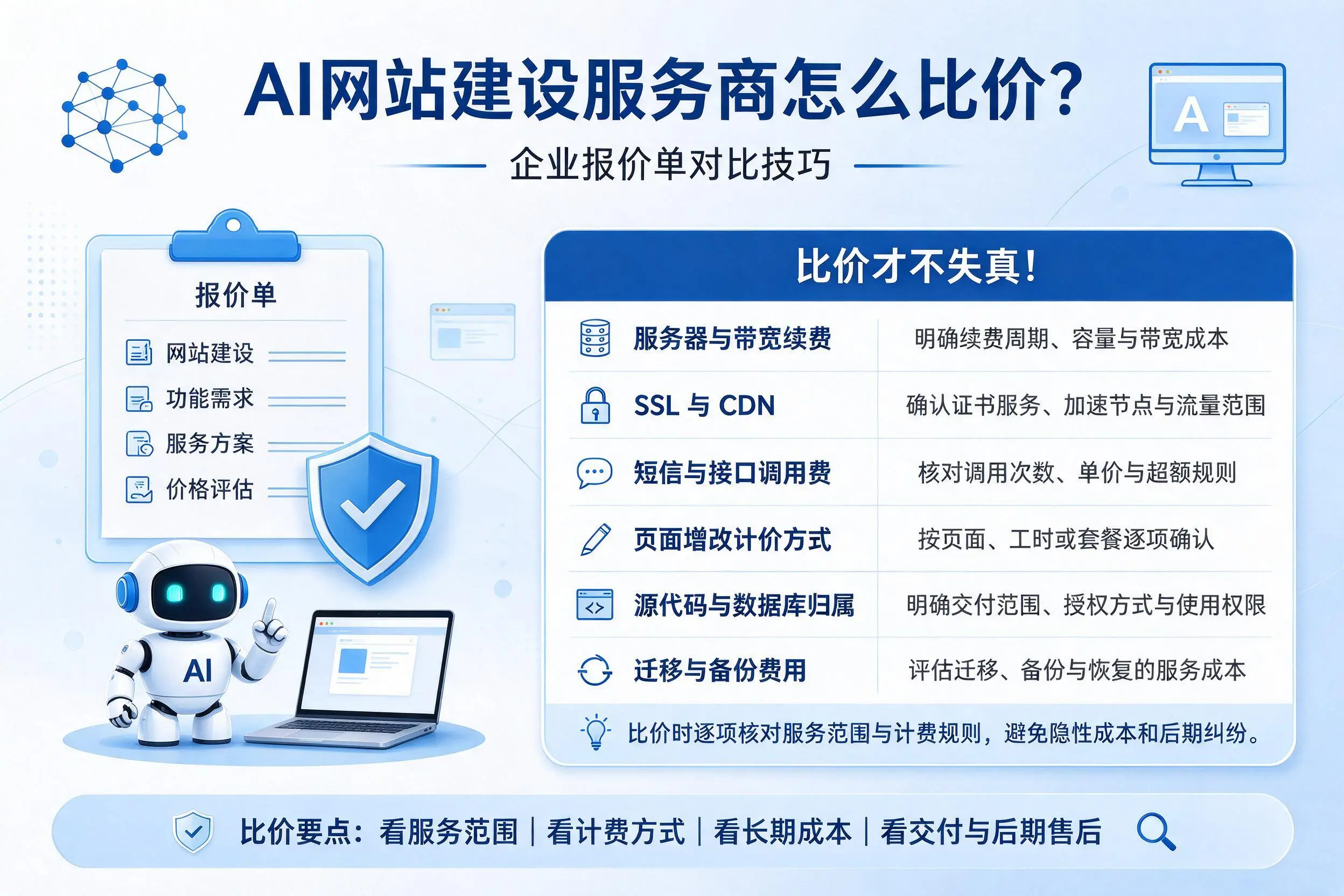 AI网站建设服务商怎么比价?淄博企业报价单对比技巧